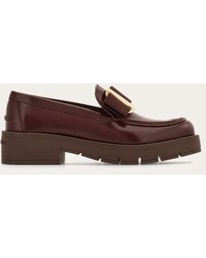 Ferragamo Burgundy Calf Leather Loafers - Brown