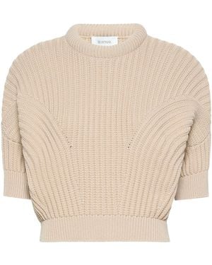Max Mara Cotton Blend Sweater With Sunburst Pattern - Natural
