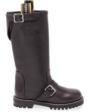 Fendi "Biker" Leather Boots - Black