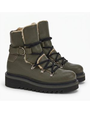 Ferragamo Elimo F Leather Boots — /Khaki - Green