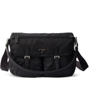 Prada Re-Nylon Leather-Trim Shoulder Bag - Black