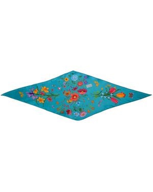 Gucci Printed Silk Twill Diamond Scarf - Blue
