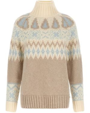 Herno Wool And Cashmere Sweater With Intarsia - Natural