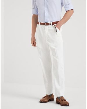 Brunello Cucinelli Snow Cotton Straight Pants - White