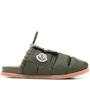 Moncler Mon Pocket Logo Patch Padded Down Mules - Green