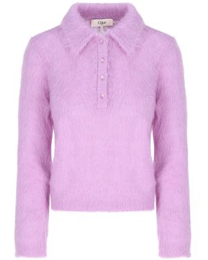 Chloé Brushed-Finish Polo Shirt - Purple