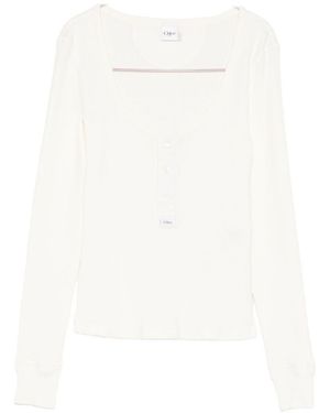 Chloé Scoop-Neck Cotton Jersey Henley Top - White