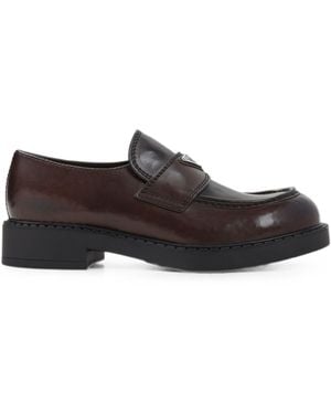 Prada Logo-Plaque Calf Leather Loafers - Brown