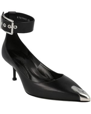 McQueen Buckle Leather Heels - Black