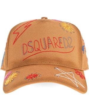 DSquared² Ivory Cotton Handmade Scribble Cap - Orange