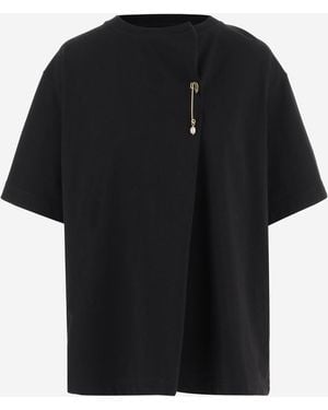 Carven Cotton T-Shirt With Decorative Brooch - Black