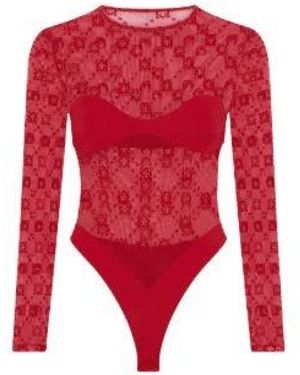 Marine Serre Long-Sleeve Bodysuit - Red