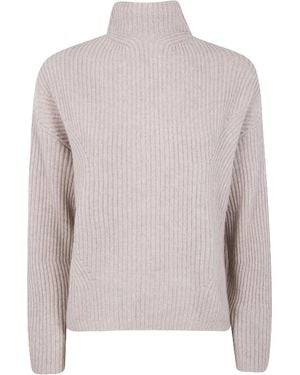 Kujten "Demi" Turtleneck Sweater With Back Slit - Gray
