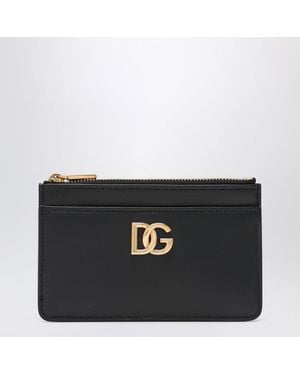 Dolce & Gabbana Leather Zip Card Holder With Dg Logo - Black
