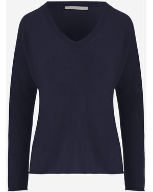Allude Cashmere Sweater With Ribbed V-Neck - Blue