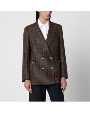Blazé Milano Doublebreasted Dark Jacket With Check Pattern - Brown
