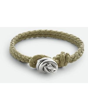 Bottega Veneta Sterling Travertine Leather Bracelet - Green