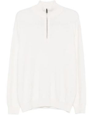 Lisa Yang 100% Cashmere Half-Zip Sweater With Stand-Up Collar, Ribbed Edges (Size 3) - White