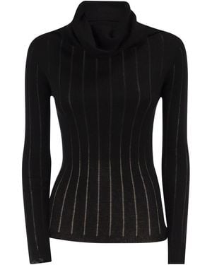 Max Mara Mstbadesse – Fitted Silk And Wool Ribbed Turtleneck - Black