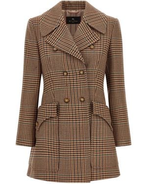 Etro Prince Of Wales Coat - Brown