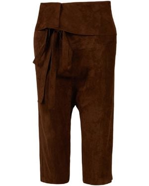 Saint Laurent Cropped Suede Droped Shorts - Brown