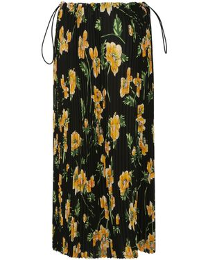Balenciaga Floral Pleated Drawstring Skirt - Black