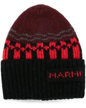 Marni Logo-Patch Beanie Hat - Red