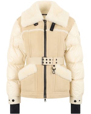 Moncler Alvernia Puffer Jacket With Shearling Belt - Natural