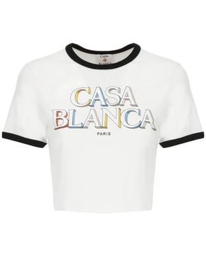 CASABLANCA Cropped T-Shirt With Logo - White