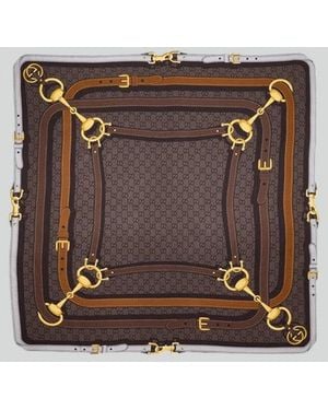 Gucci Gg Jacquard Silk Twill Printed Square Scarf - Brown