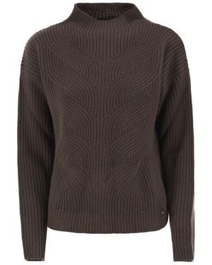 Herno Pure Wool Sweater With Textured Knit And High Neck - Brown