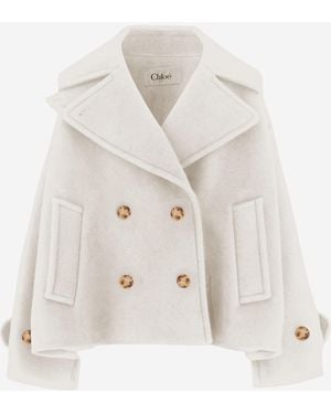 Chloé Coat Oversized Short Wool Blend - Natural