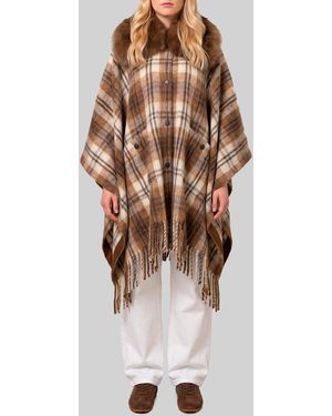 Moncler Cape With Faux Fur Detail - Brown