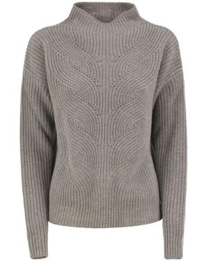 Herno Pure Wool Sweater With Textured Knit And High Neck - Gray