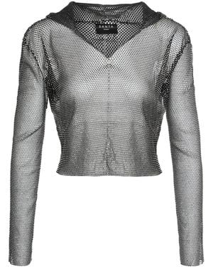 Santa Brands Cropped Top With Rhinestones And Hood - Gray