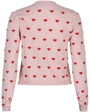 Valentino Heart Print Virgin Wool Cardigan - Pink