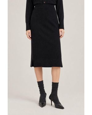 Brunello Cucinelli Wool Knit Midi Skirt - Black