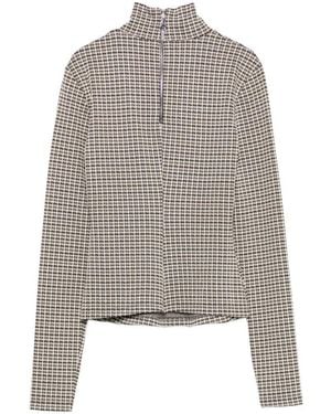 Patrizia Pepe Micro Plaid Top With High Neck - Gray