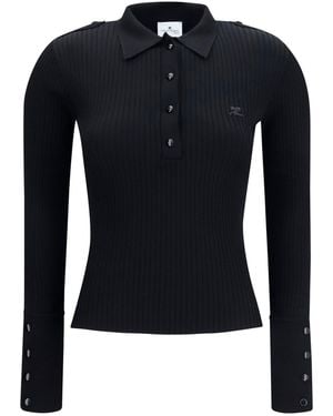 Courreges Polo Shirt Ribbed Knit - Blue