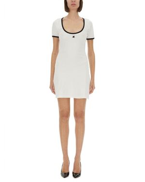 Courreges Scoop Neck Dress With Embroidered Logo - White