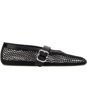 Alaïa Mesh And Crocodile-Print Leather Ballerinas - Black