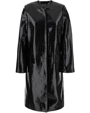 TOTEME Leather Coat With Crocodile Effect - Black