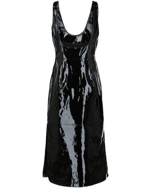 Ferragamo Scoop Neck Patent Leather Midi Dress - Black