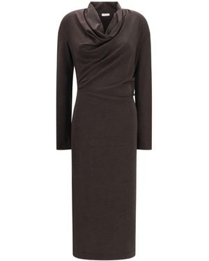 Brunello Cucinelli Techno Wool Draped Dress - Black