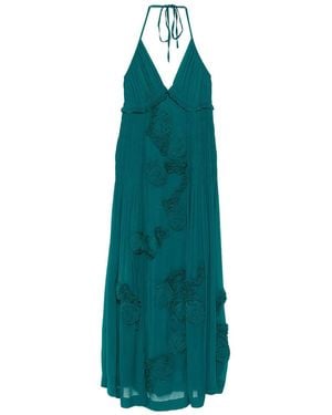 Dries Van Noten Drina Viscose Long Dress With Floral Appliqués - Green