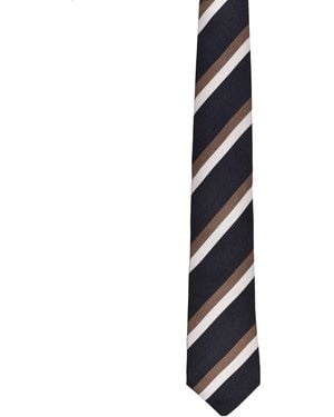 Brunello Cucinelli Striped Wool Blend Tie - Black