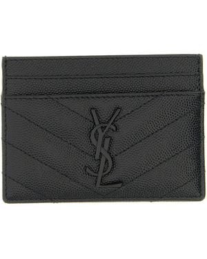 Saint Laurent Logo Matelassé Card Holder - Gray