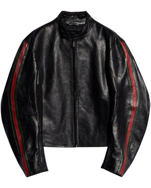 Gucci Leather Biker Jacket With Web Detail - Black