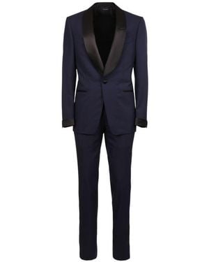 Tom Ford Icon Single-Breasted Wool Tuxedo Suit With Satin Details - Blue