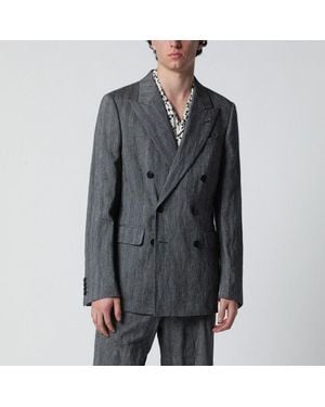 Dries Van Noten Herringbone Doublebreasted Jacket - Gray